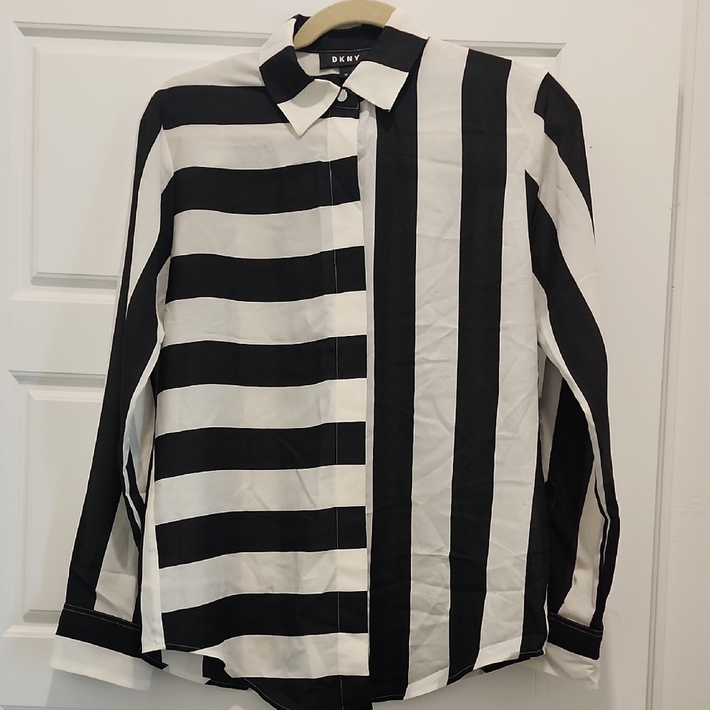 DKNY Black and White Striped women's Shirt